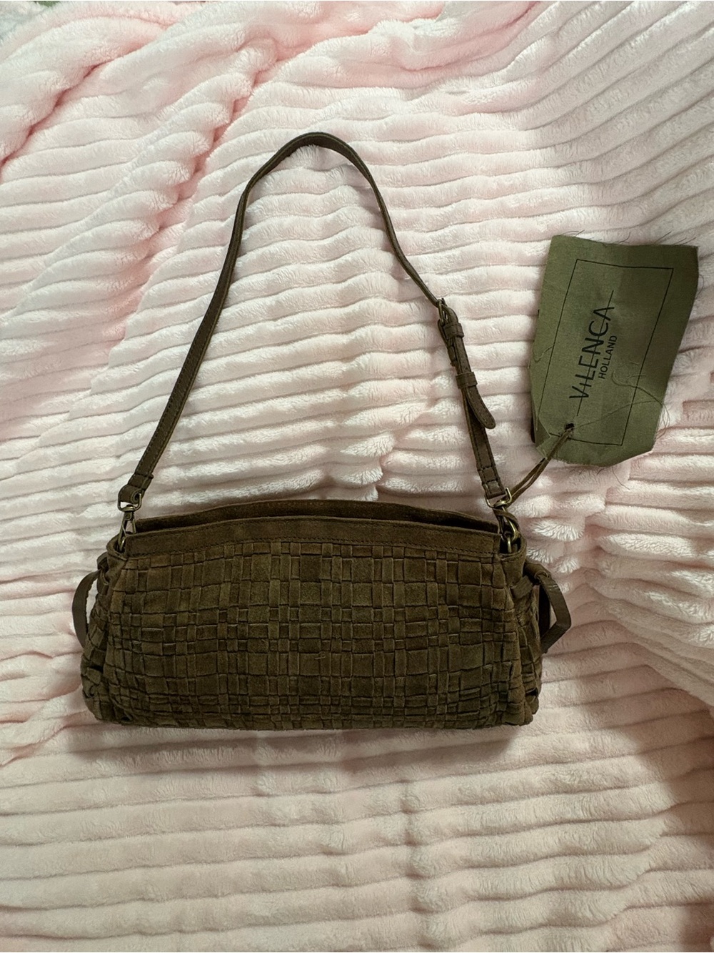 VILENCA Genuine Leather Brown Woven Suede Shoulder Bag NWT - Picture 2 of 16